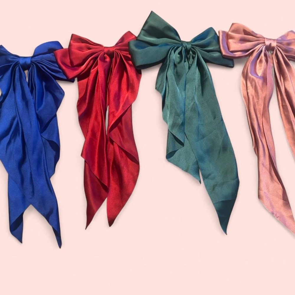 Elegant Satin Hair Bows Set - Blue, Red, Green, Pink